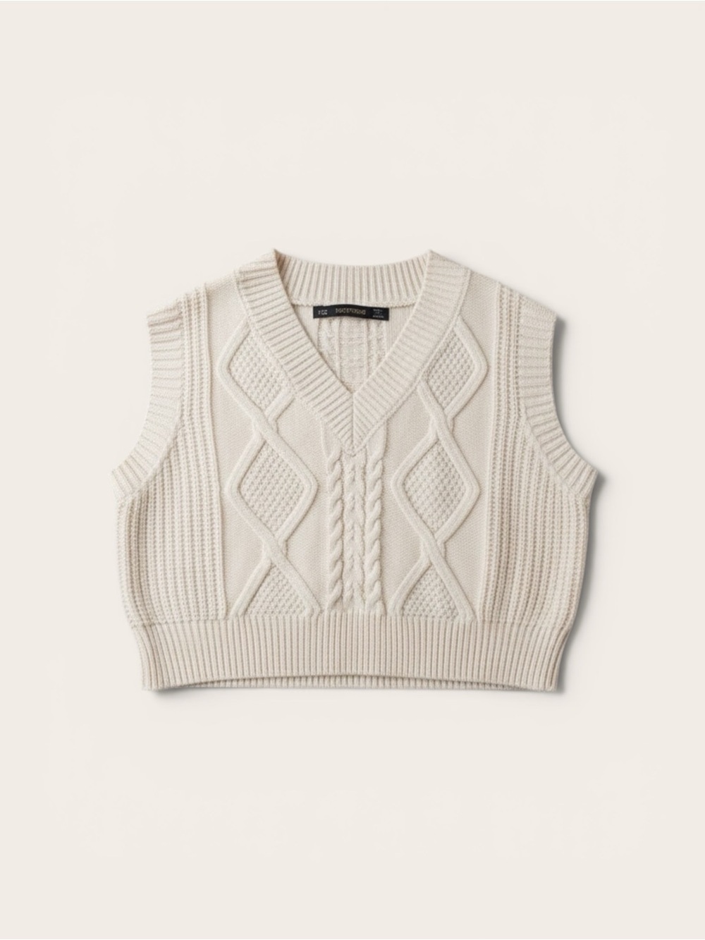 Hesperus Cream Cable Knit Crop Sweater Vest V-Neck XS - Picture 3 of 4